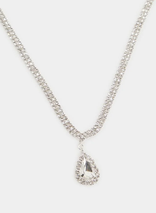 Styli Silver Diamante Necklace with Ring and Earrings with Bracelet Set